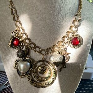Handcrafted charm necklace damascene pendant